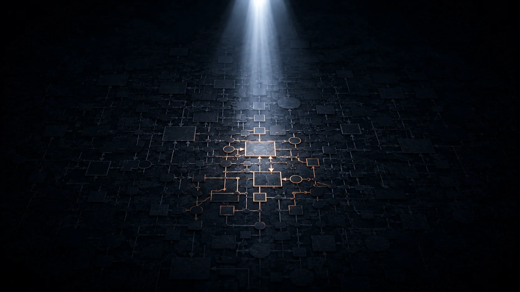 Lichtstrahl beleuchtet Teilstruktur im Dunkeln - Transparenz als Voraussetzung für Optimierung